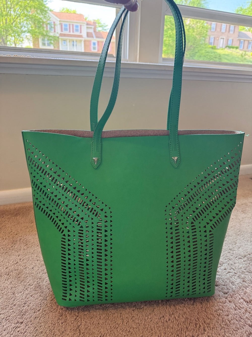 Stella & Dot Green Laser-Cut Leather Tote